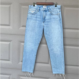 New Agolde Women's Cut-Off Hero Tapered Slim Fit Light Wash Distressed J…